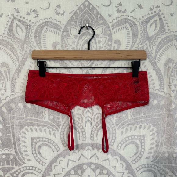 New $29 Victoria Secret Mesh Lace Very Sexy Cheeky Red Ouvert Crotchless Open M - Picture 1 of 10